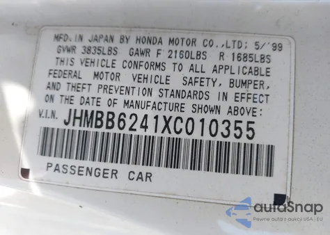 1999 Honda Prelude from USA, damaged, VIN JHMBB6241XC010355